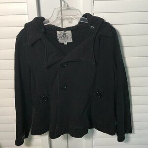 YMI black fleece lined double breasted car coat, L